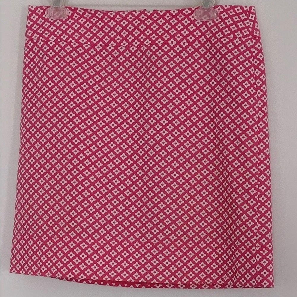 Talbots Womens Mini Skirt size 10 Pink and White Patterned Lined Pencil Straight